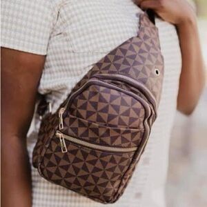 Vegan Leather Boutique Brown Checkered Sling Bag
